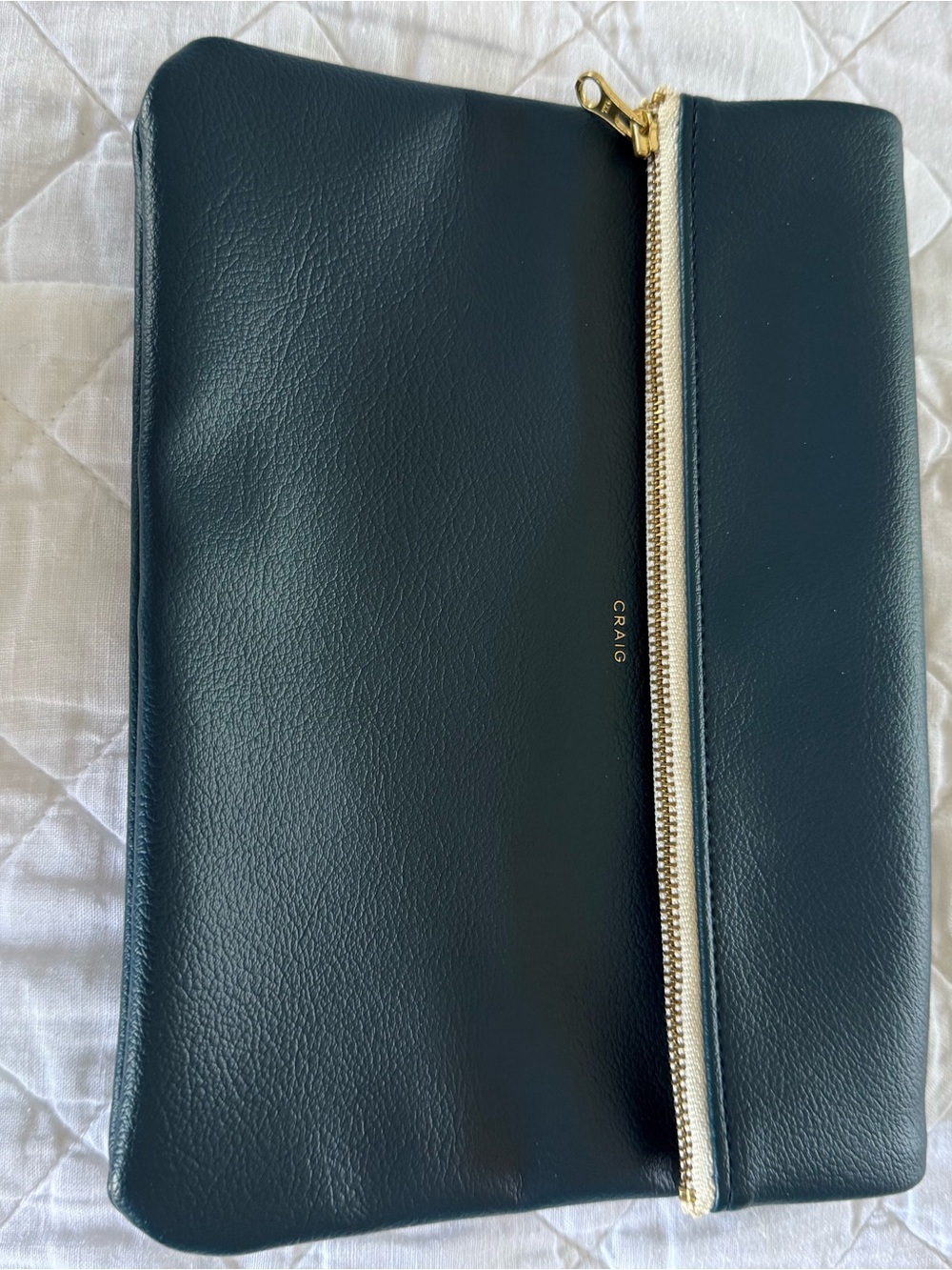 CRAIG Navy Leather Zip Wristlet Clutch NWOT